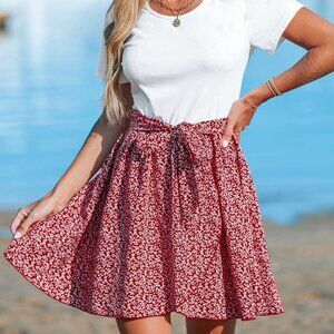 🌺 Red Floral Dress – Size Small | Worn Once – Excellent Condition! 🌺